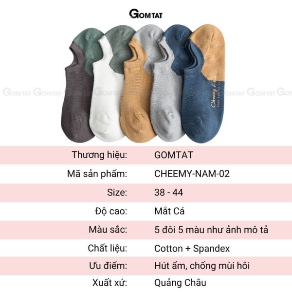 Set 5 đôi tất vớ nam cổ ngắn GOMTAT cao cấp, chất liệu cotton khử mùi kháng khuẩn cực tốt - CHEEMY-NAM-02-CB5