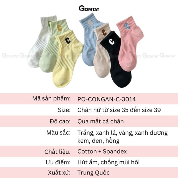 Combo 7 đôi tất vớ nữ cổ ngắn cao cấp GOMTAT mẫu chữ C, chất liệu cotton mềm mại, thấm hút - PO-CONGAN-C-3014-CB7